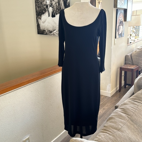 Vintage dark blue almost black midi dress 3/4 sleeve length chic Dress timeless - Picture 1 of 16